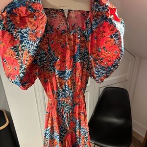 Ulla Johnson Vibrant Floral Puff Sleeve Dress